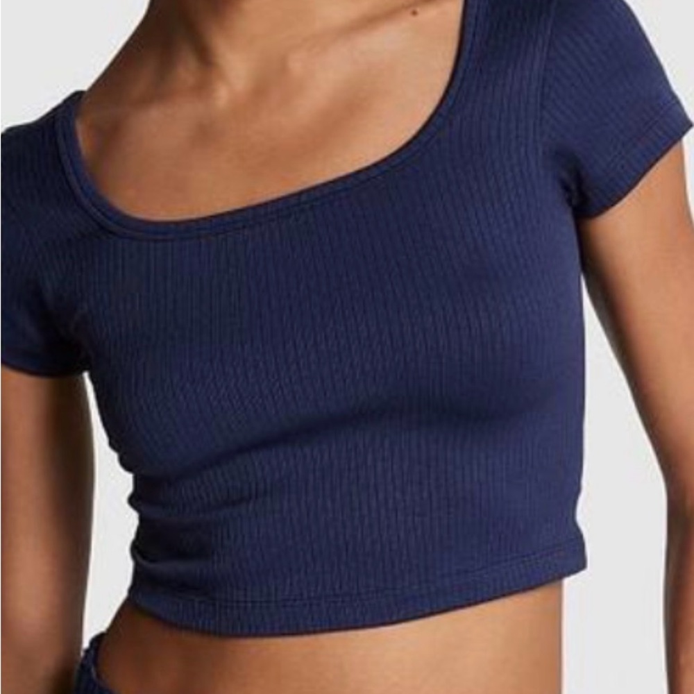 PINK Victoria's Secret Navy Blue Ribbed Crop Top size XL